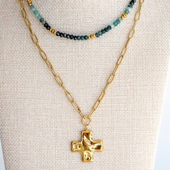 Cross Pendant Necklace Waterproof Chunky Gold Cross Necklace Layering Necklace - Picture 12 of 13